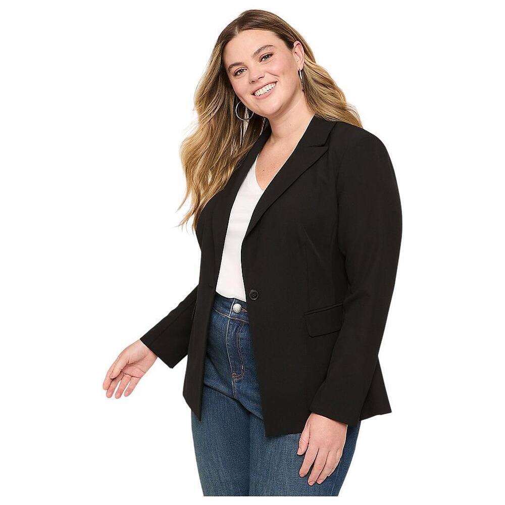 NWT Lane Bryant Perfect Drape Blazer 26 Black One-Button Pockets Career Office